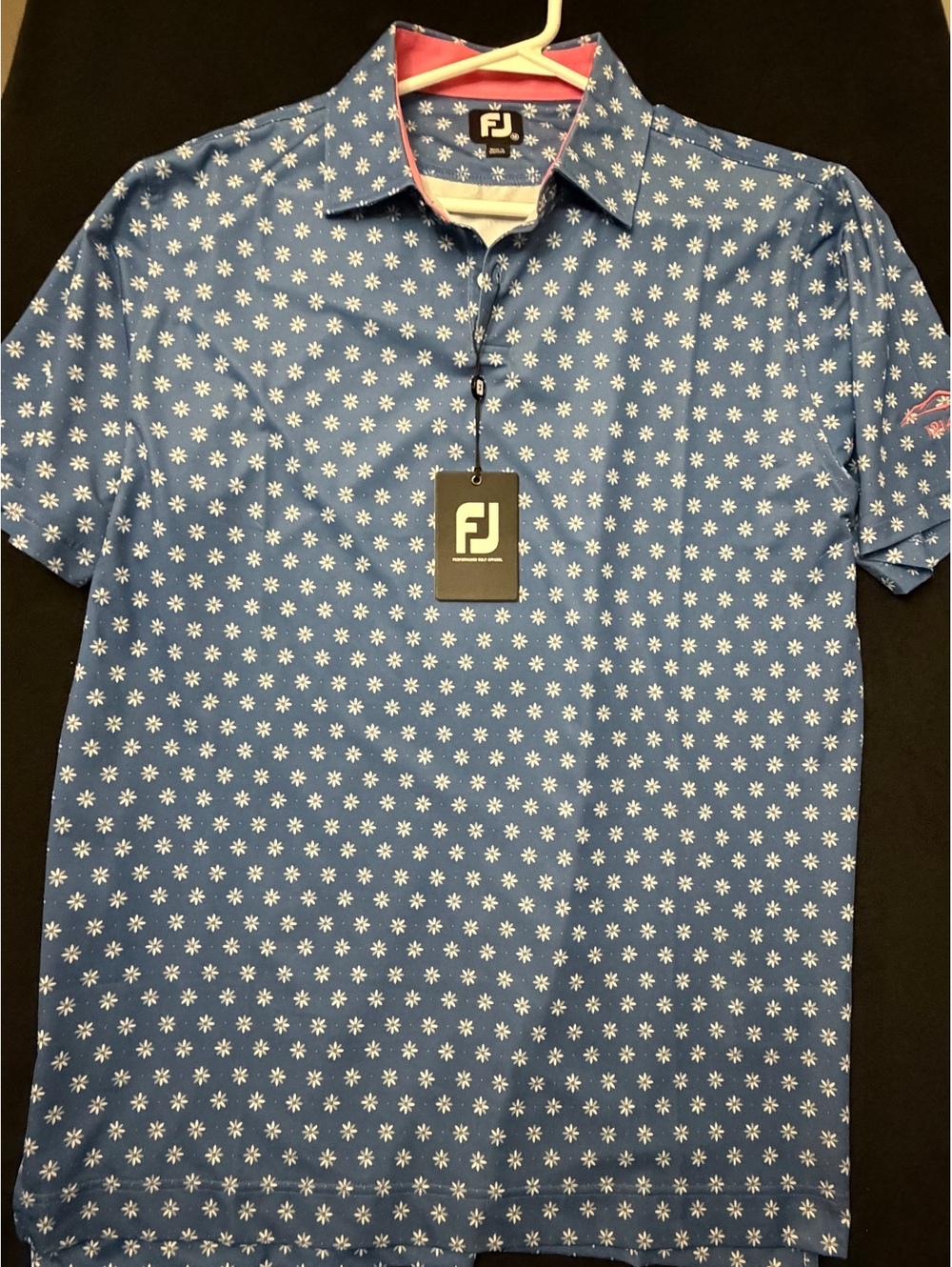 FootJoy Blue Floral Print Golf Polo Shirt Medium
